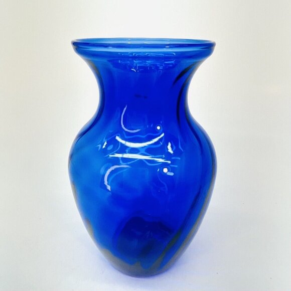 Vintage Indiana Glass Cobalt Blue Flower Vase Swirled Diamond 3D Effect Ohio USA - Picture 5 of 12
